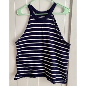 High Neck Nautical Blue and White Striped Sweater Tank Size Medium from Aerie